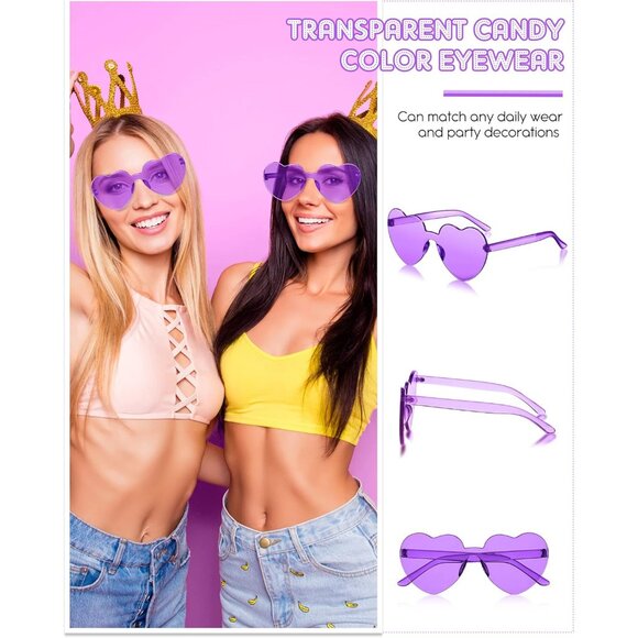 Heart Shaped Sunglasses Bulk Candy Colors Rimless Fashion Party Accessories Wome - Picture 5 of 7